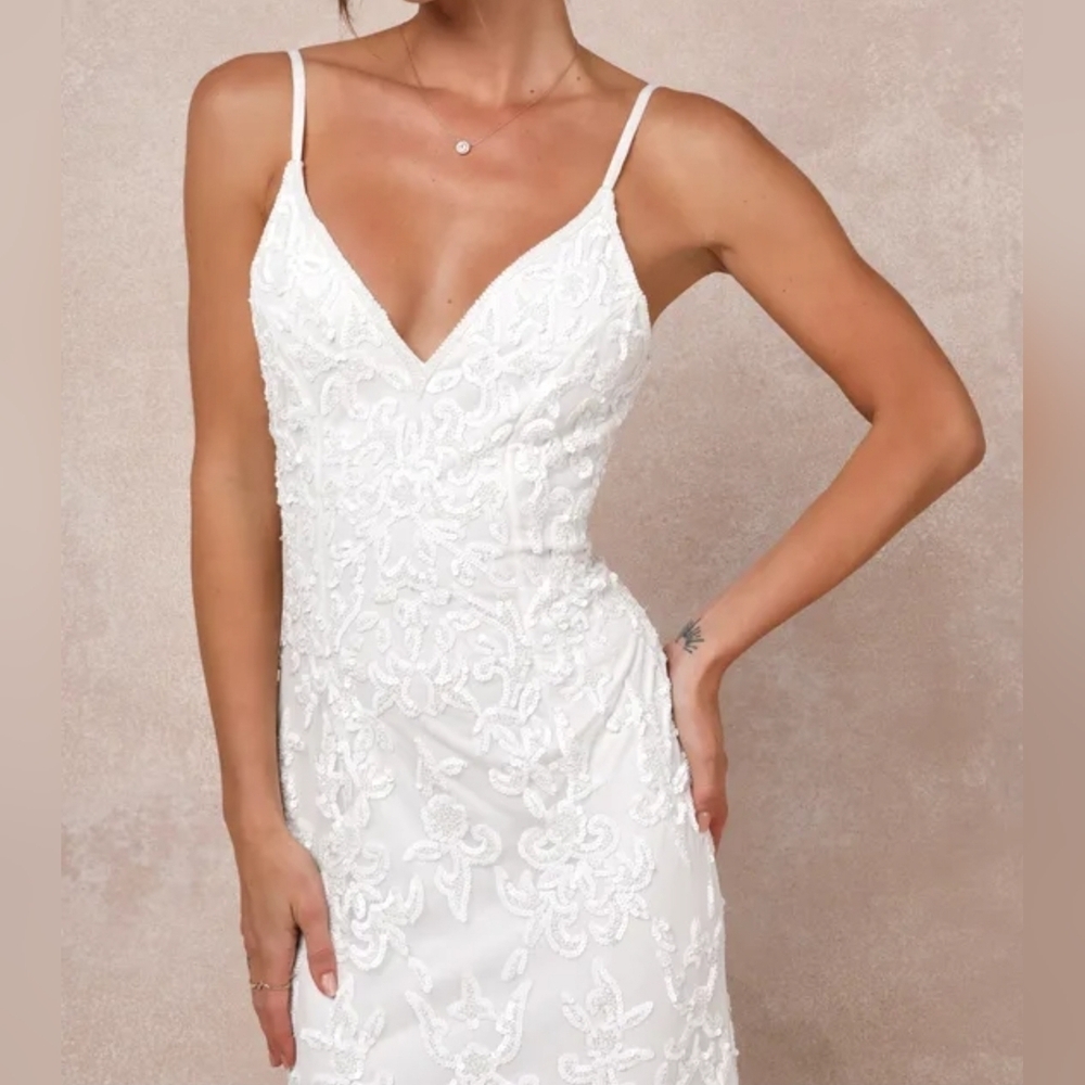 Lulus Everlasting Passion White Sequin Beaded Backless Maxi Wedding Dress - Picture 4 of 16